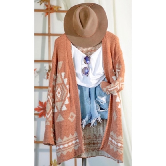Sweaters - SOLD OUT Brick Aztec Tribal Geometric Cardigan Sweater